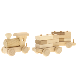 Zug und 2 Waggons, mit Baukl&ouml;tzen aus Holz 34 cm