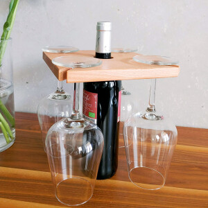 Wein Flaschen Glashalter, f&uuml;r 4 Gl&auml;ser, ge&ouml;lt 20,5 cm