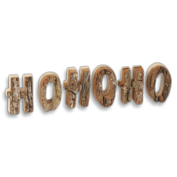 Deko Schrift Buchstaben "HOHOHO" mit Rinde aus Holz 25 cm