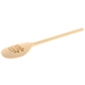 Kochl&ouml;ffel, oval mit Spruch &quot;Life is short-lick the spoon&quot; aus Holz 30 cm