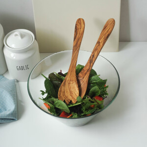 Salatbesteck, 2 teilig, aus Olivenholz 30 cm