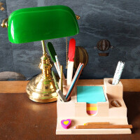 Schreibtischablage mit mehreren Stifthaltern, Zettelbox und Kleinteilablage aus Holz 20 cm
